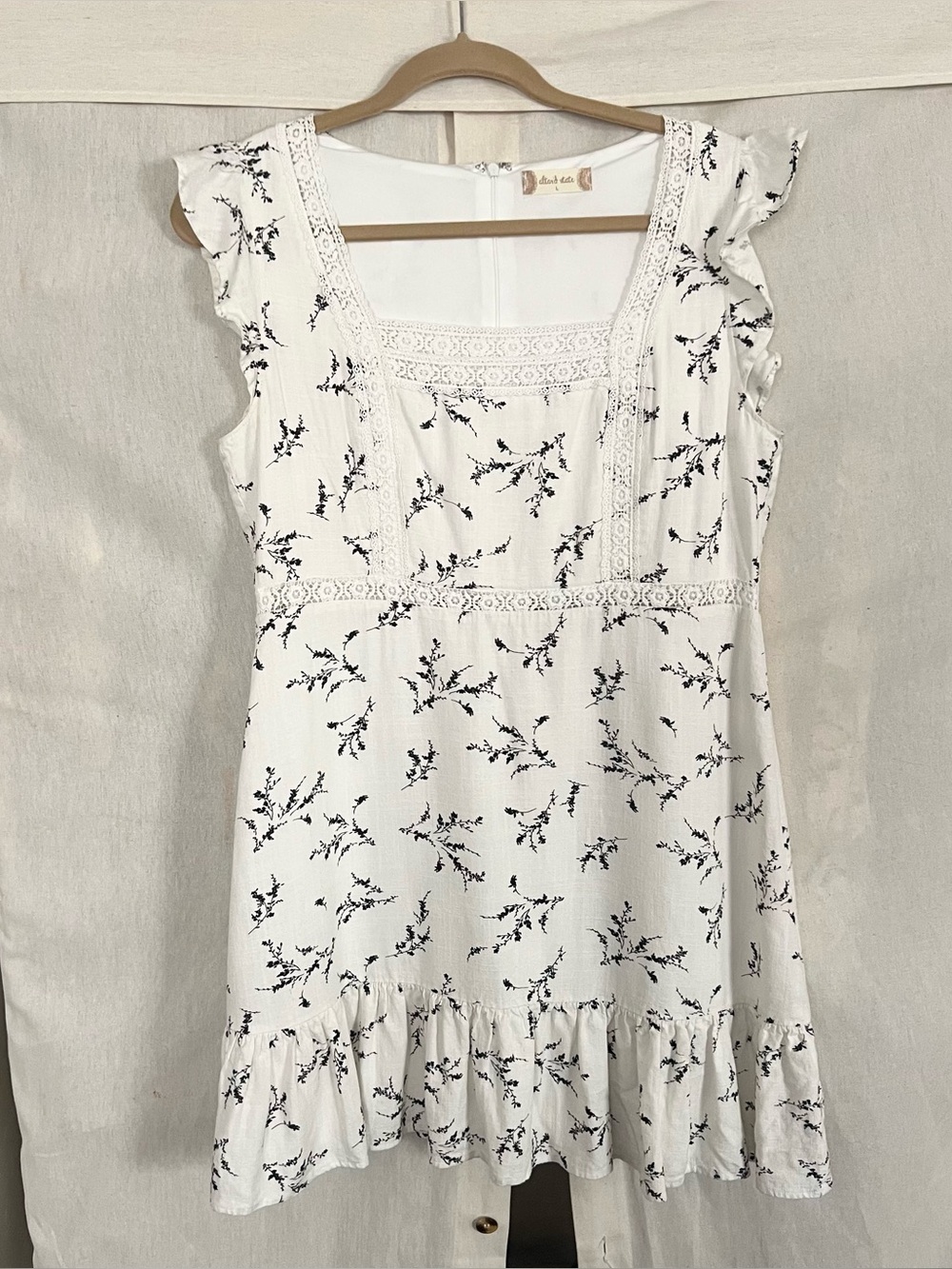 Altar’d State White & Black Floral Lace Trim Dress
